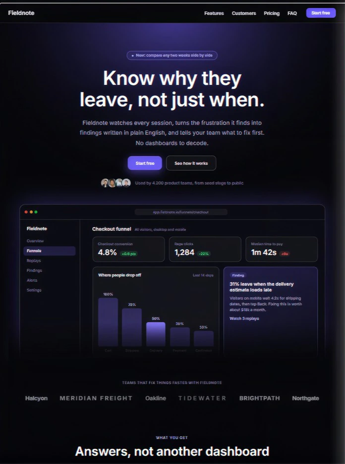 Software template: Fieldnote, “Know why they leave, not just when.”