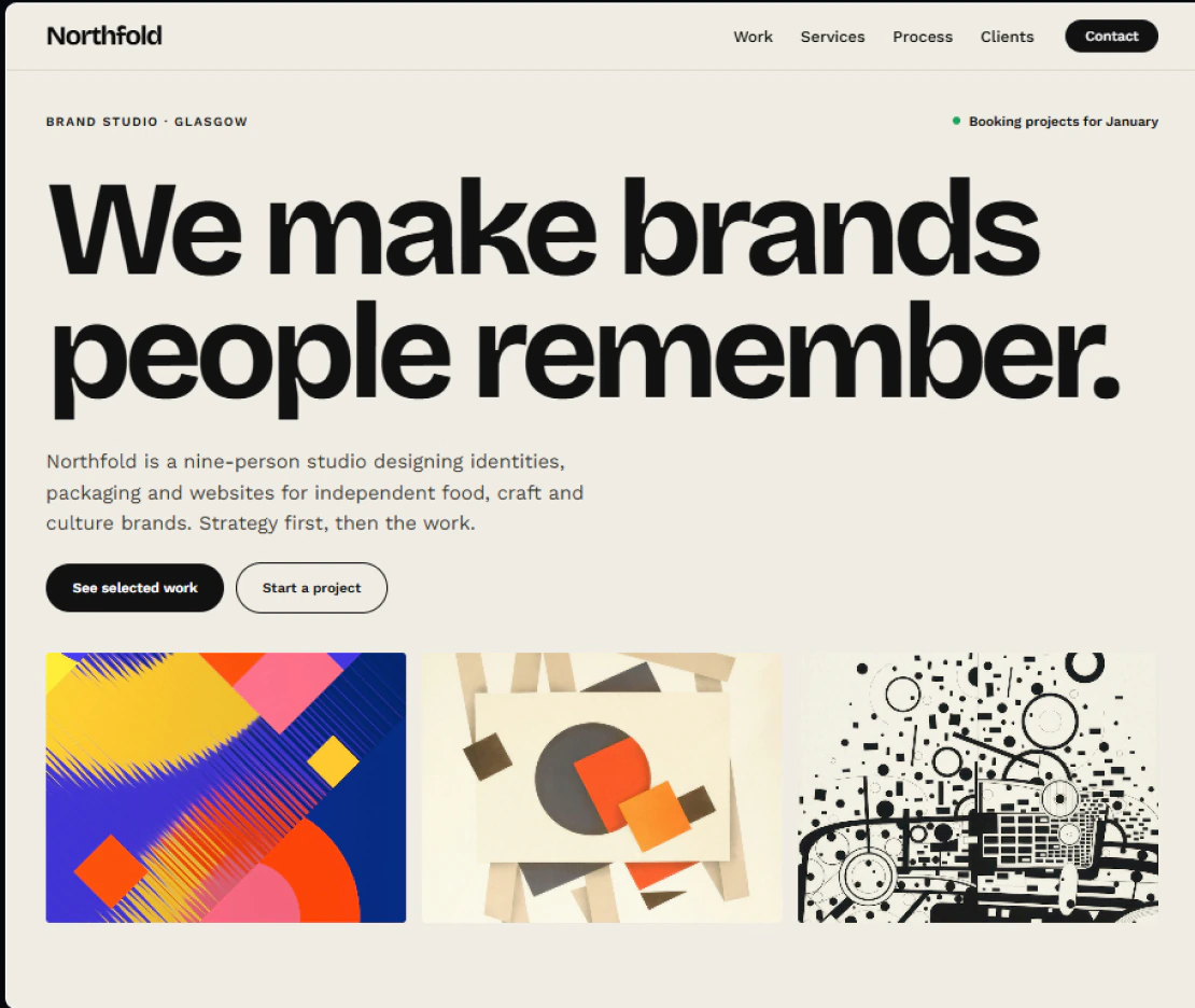 Brand studio template: Northfold, “We make brands people remember.”